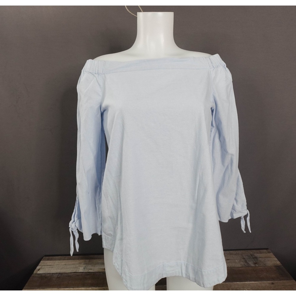 Free People Womens Top XS Blue Off Shoulder Cotton Casual Chambray Boho Western